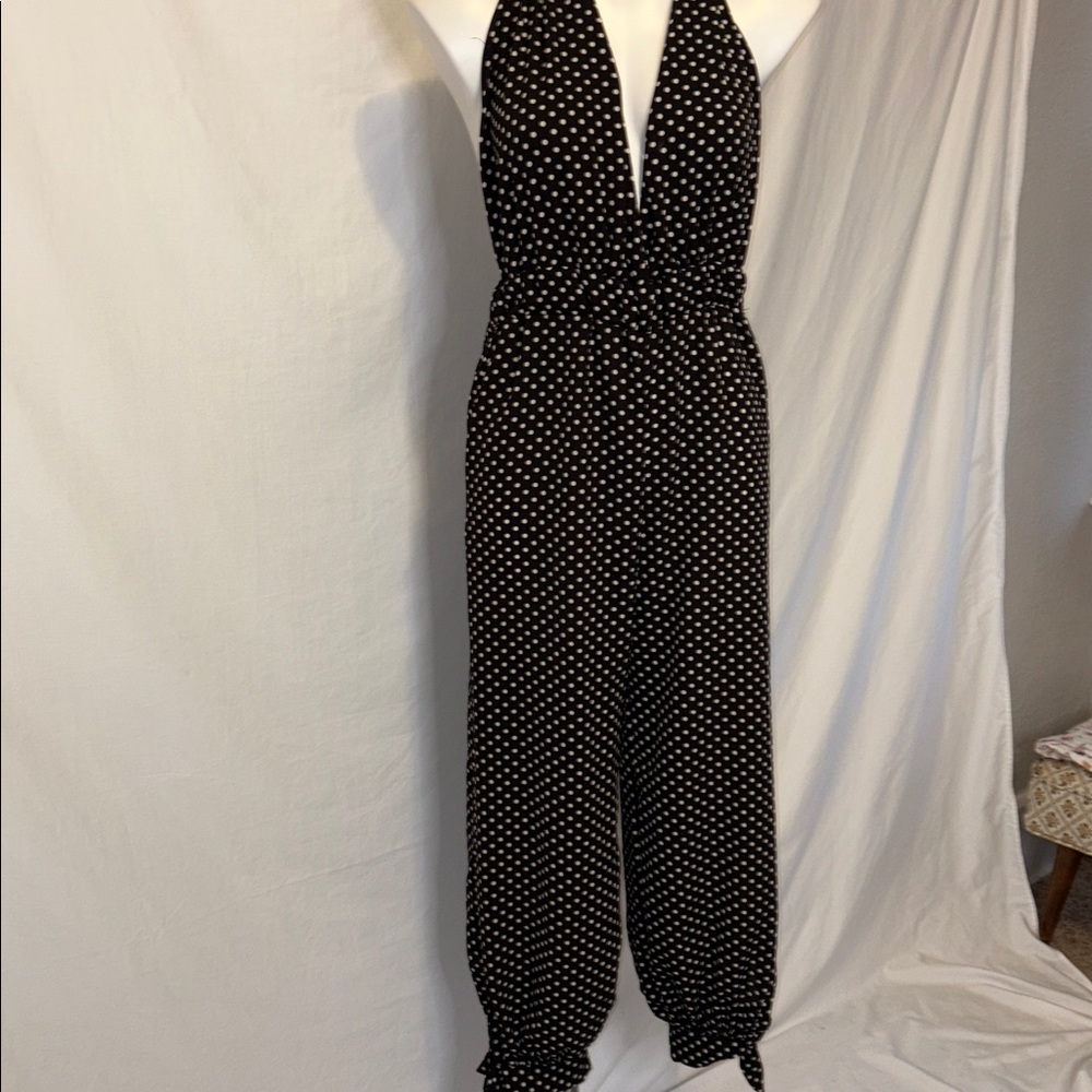 Poof! Black and White Polka Dot 
Halter Neck Jumpsuit
